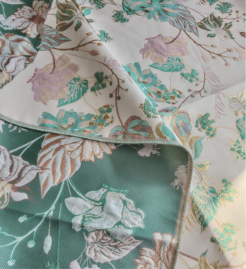 Gold Embossed Floral Jacquard Fabric: Pink Peach Dressmaking Material, 57" Wide