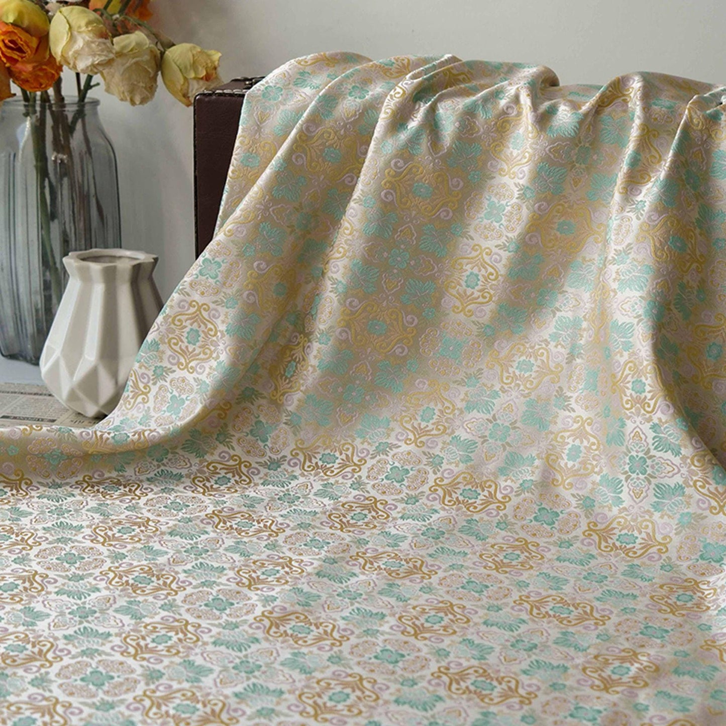 Pomegranate Flower Silk Brocade Fabric: Emperor Tibetan Style, Upholstery & Costume