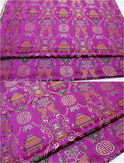 Pisces Double Fish Silk Brocade Fabric: Cheongsam Fabric, Home Decor