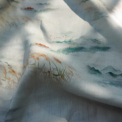 Ramie Fabric: Fengshui Drawing, Soft Home Textile (55"W)
