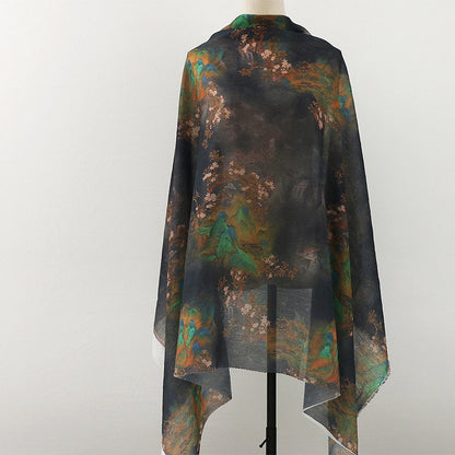 Tissu Tencel Ramie : Motif peinture de montagne, matériau pour la confection de robes
