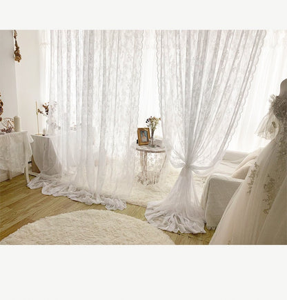 French Lace Curtain Fabric: Rose Wavy Yarn, 110" Height