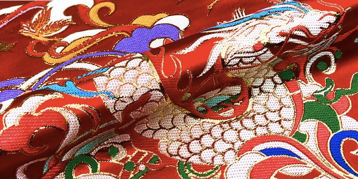 Dragon Brocade Fabric: 59"W Silk Rayon Blend, Traditional Sewing