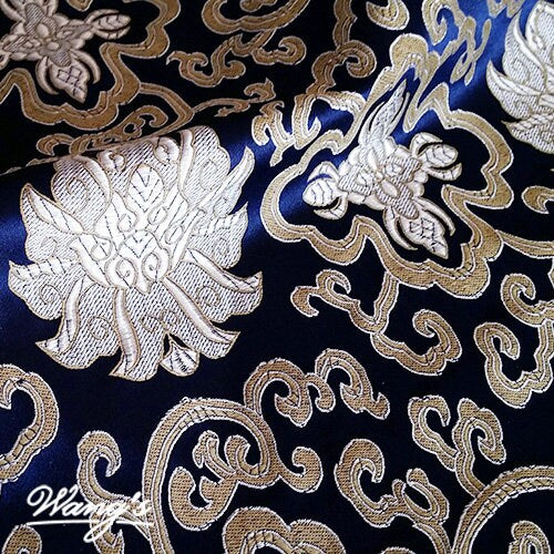 Chinese Medallion Brocade Fabric: Purple, Royal, Turquoise - 29.5" Wide