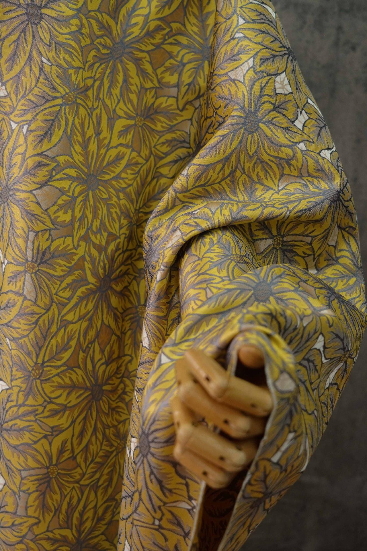 Caramel Floral Jacquard Fabric: Embossed Leaves, 60" Wide