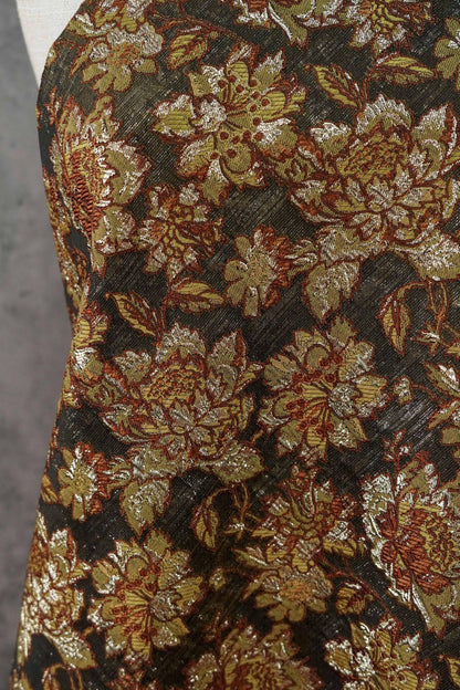 Tissu jacquard européen à motif floral en relief et fil d'or - Brocart de luxe pour ameublement, rideaux, couture, décoration intérieure - Large