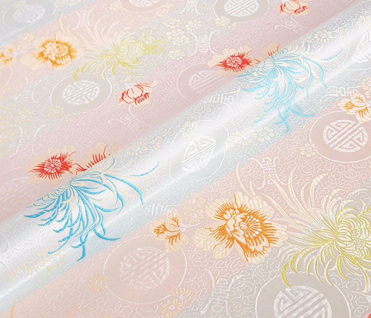 Chrysanthemum Brocade Fabric: Red & Yellow Floral Damask (29.5"W)