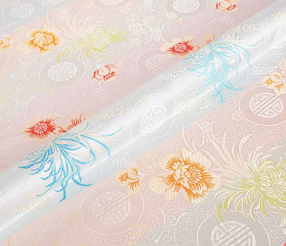 Chrysanthemum Brocade Fabric: Red & Yellow Floral Damask (29.5"W)