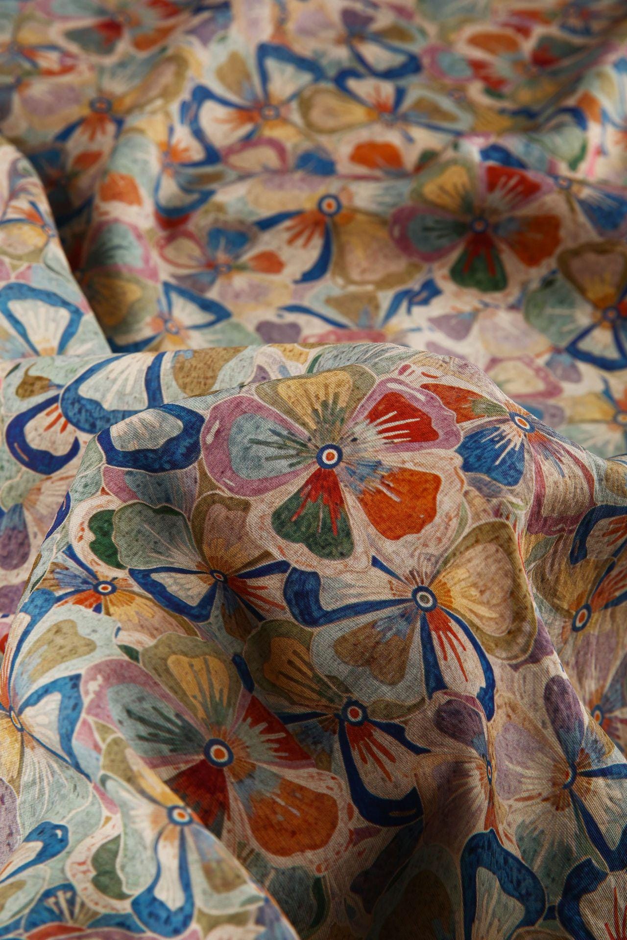 Tissu ramie Tencel à motif floral : imprimé coloré, matériau pour la confection de vêtements (59 pouces)