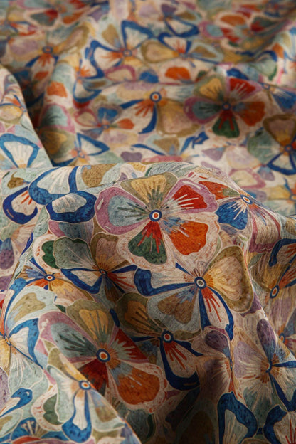 Tissu ramie Tencel à motif floral : imprimé coloré, matériau pour la confection de vêtements (59 pouces)