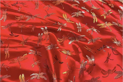 Dragonfly Floral Brocade Jacquard Fabric: Elegant Chinese Style, 29.5"W