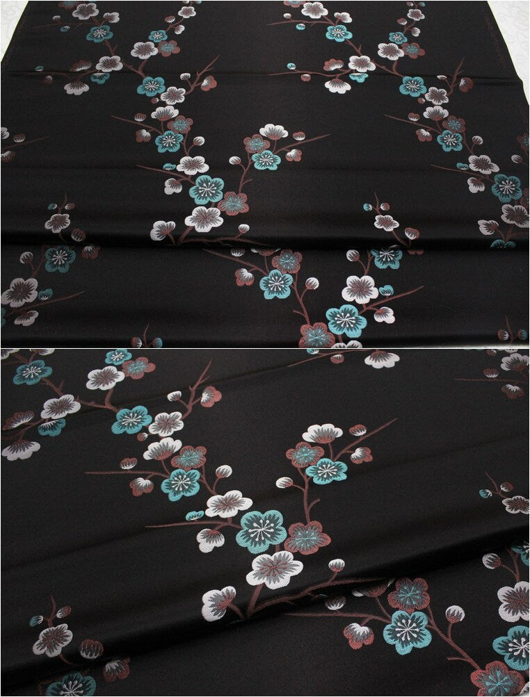 Plum Blossom Brocade Fabric: Chinese Jacquard Silk Rayon Blend (29.5" Wide)