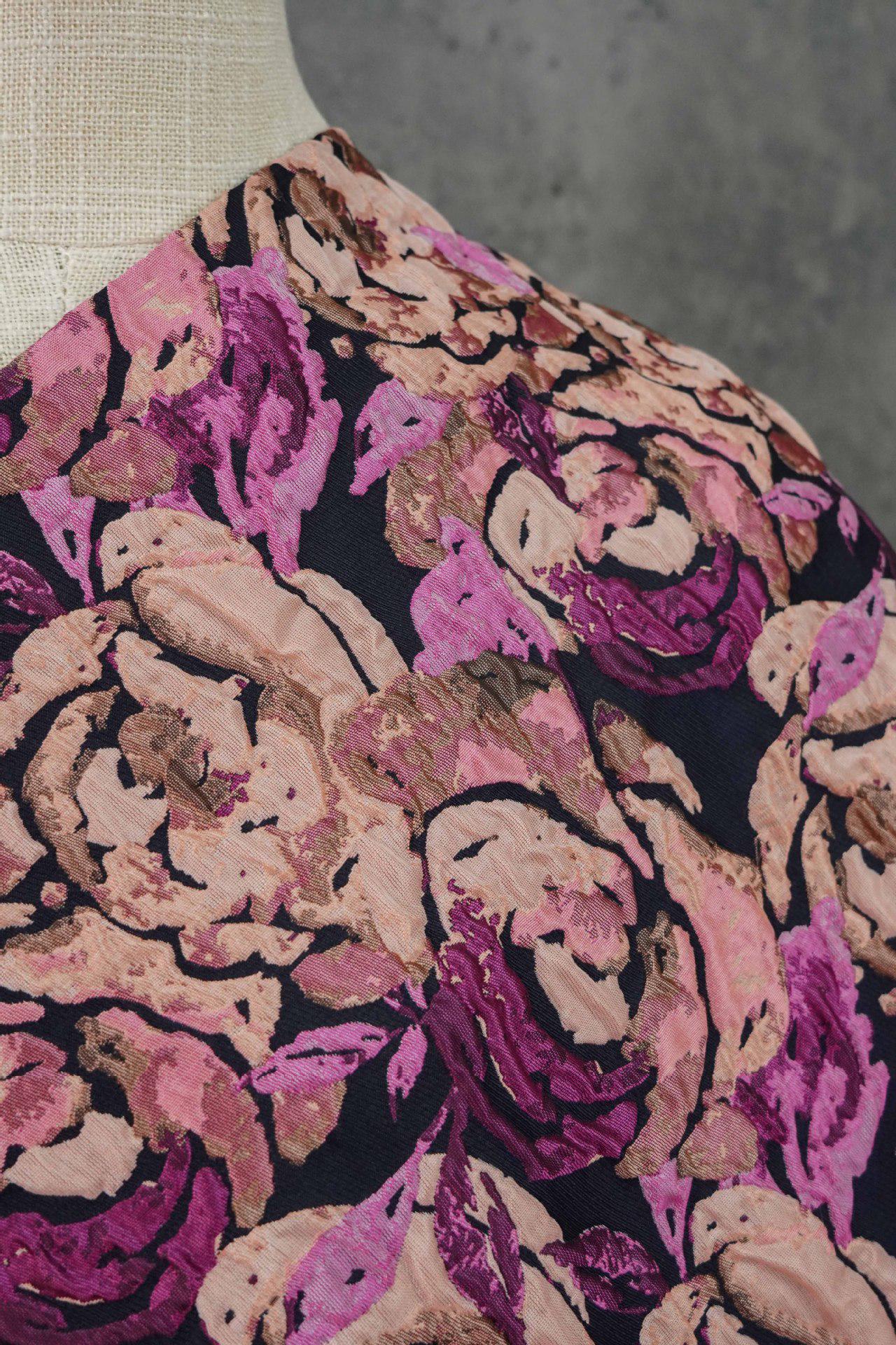 Embossed Rose Jacquard Fabric: Pink Purple Floral Brocade (60" Wide)