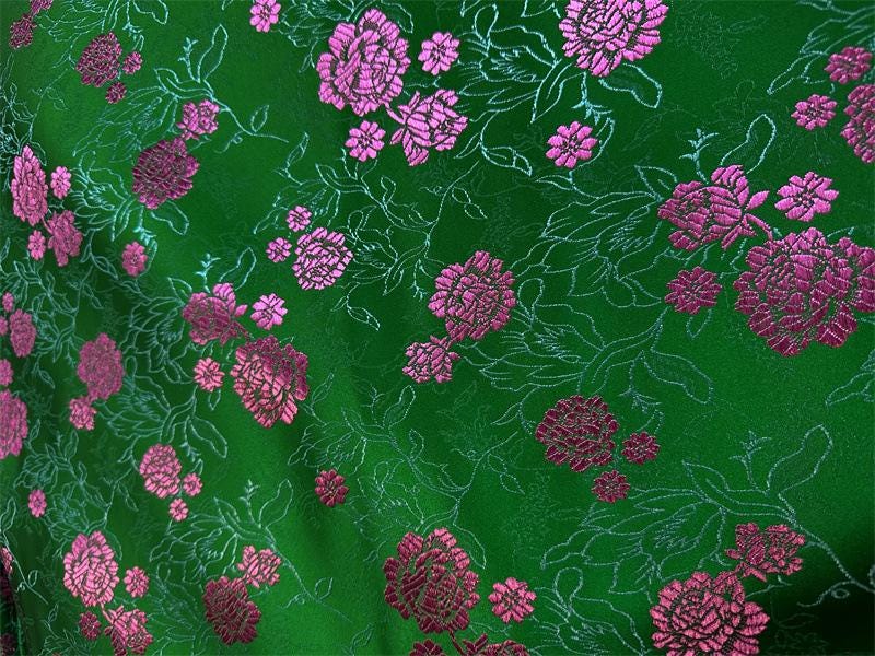 Silk Brocade Fabric: Tea Flower Damask, 45" Wide, Upholstery & Costume