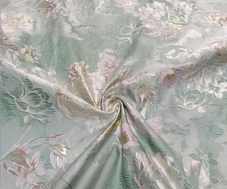 Gold Thread Floral Jacquard Fabric | Shimmer Brocade, 65" Wide
