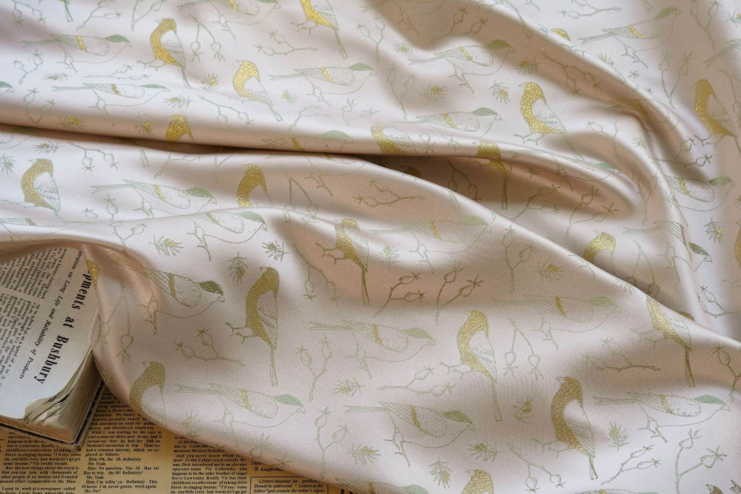 Birds Jacquard Satin Fabric: Brocade Sewing Material, 59"W