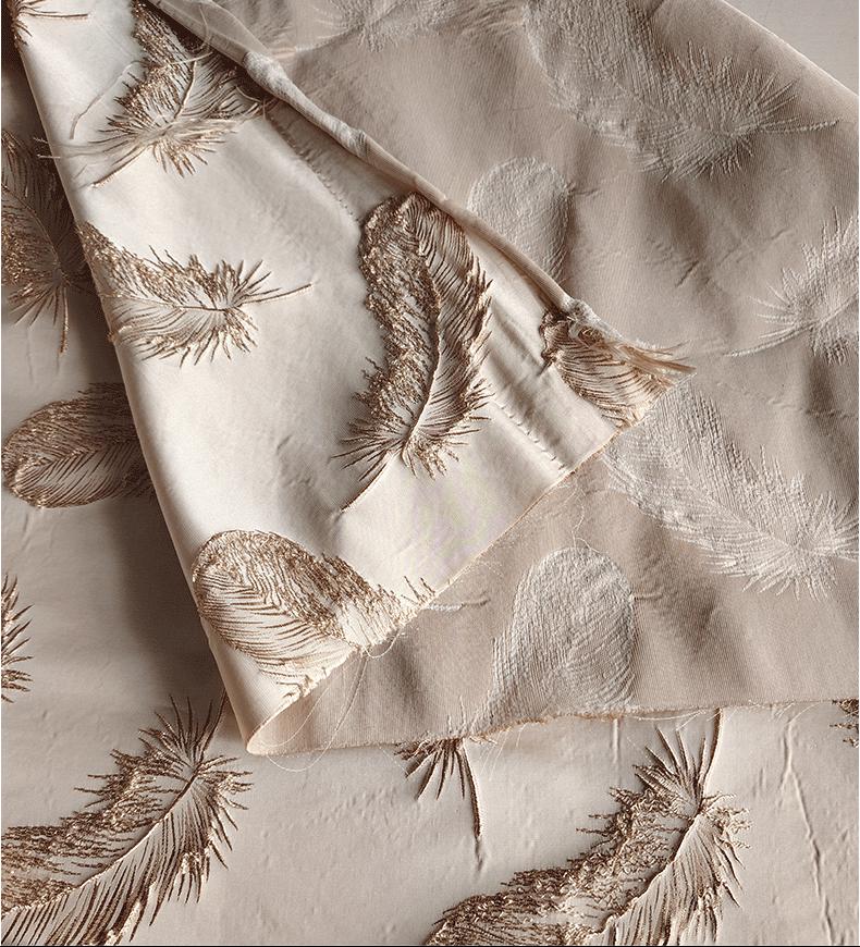 Gold Feather Jacquard Fabric - Baroque Palace Style, 58" Wide