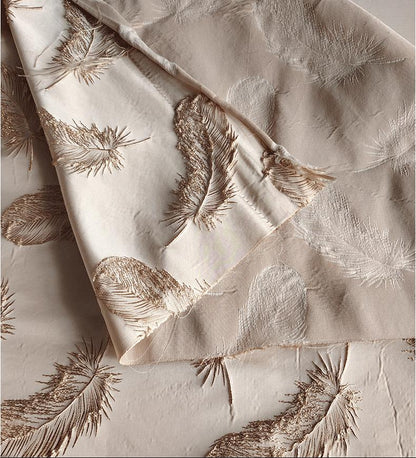 Gold Feather Jacquard Fabric - Baroque Palace Style, 58" Wide