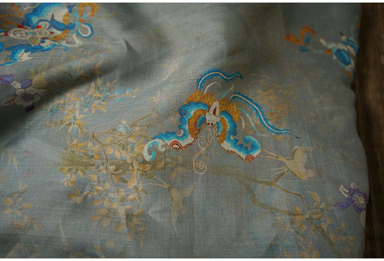 Dunhuang Murals Ramie Fabric: 55"W Soft Home Textile