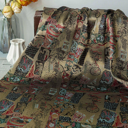 Gold Thread Song Brocade Jacquard Fabric, Tibetan Style, 59" Wide