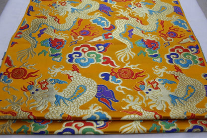 Red Dragon Brocade Fabric: Chinese Wedding Cheongsam Tapestry (27.5"W)