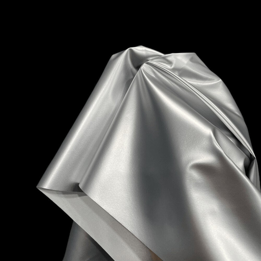 Metallic Silver PU Leather Fabric: Space Gray Designer Fabric, 59" Wide