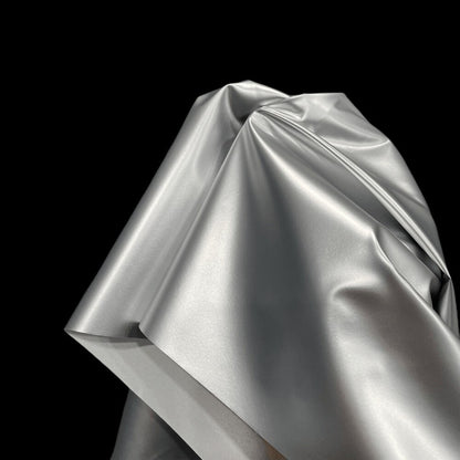 Metallic Silver PU Leather Fabric: Space Gray Designer Fabric, 59" Wide