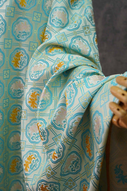 Magnolia Brocade Fabric: Bean Green Chinese Rayon Blend, 64"W