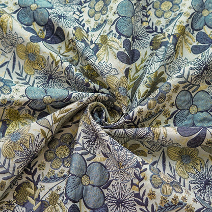Gold Thread Floral Jacquard Fabric: 3D Oil Painting Texture, 63" Wide