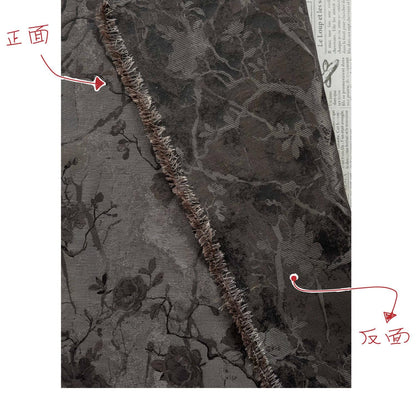 Ink Wash Floral Yarn-Dyed Fabric ��� Black Asian Botanical Quilting Fabric, Upholstery & Home Decor Textile,  62''W Designer