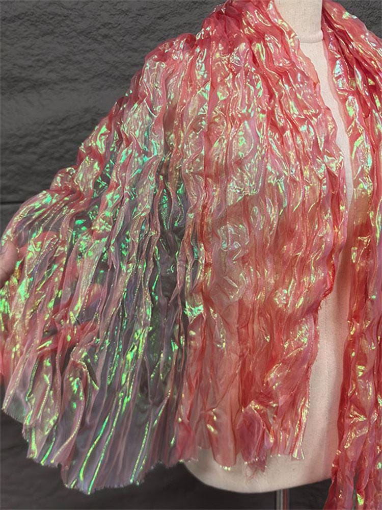 Mermaid Iridescent Pleated Organza Fabric - 55" Wide