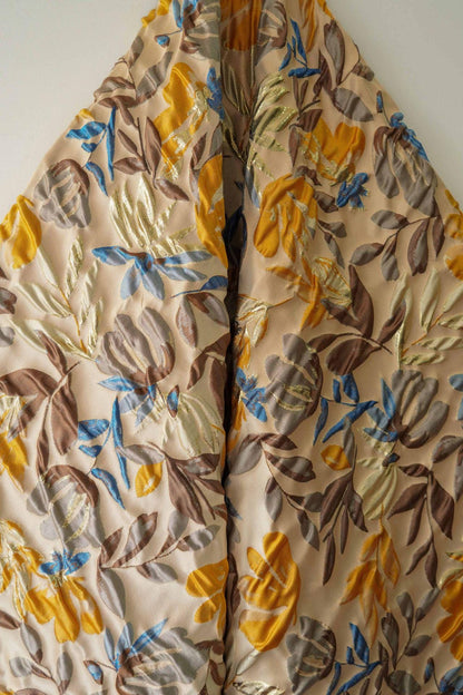 Gold Thread Jacquard Fabric: Retro Palace Style Damask, 53"W By The Meter