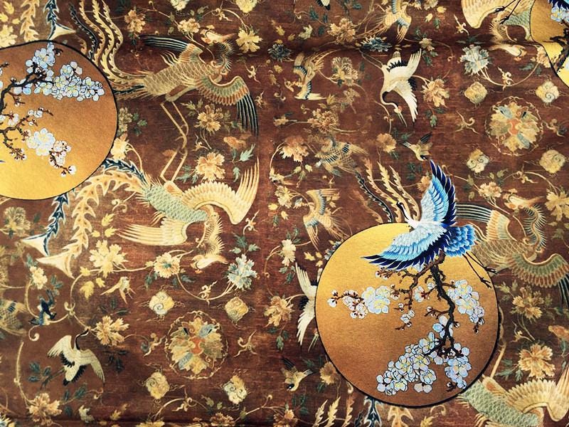 Dunhuang Frescoes Cotton Fabric: Asian Vintage Style, 43"W