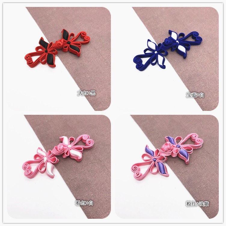 Boutons de cheongsam papillon en satin : attaches décoratives en forme de nœud (paire)