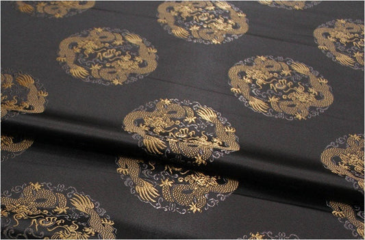Dragon Brocade Fabric: Multicolor Chinese Silk Rayon Blend (29.5"W)