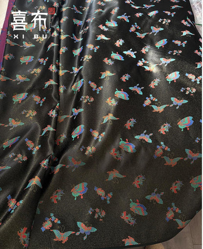 Butterfly Brocade Fabric ��� Gold Thread Floral Sat" Wide