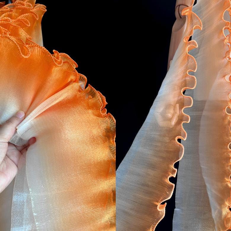 Pleated Ruffle Organza Fabric: 3D Folds, Stiff Texture, 12cm Wide