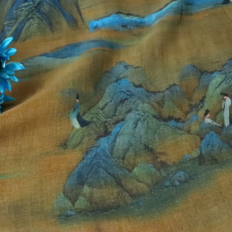 Ancient Painting Ramie Fabric: Upholstery, Costume, Scarf (57"W)