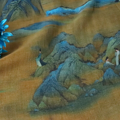 Ancient Painting Ramie Fabric: Upholstery, Costume, Scarf (57"W)