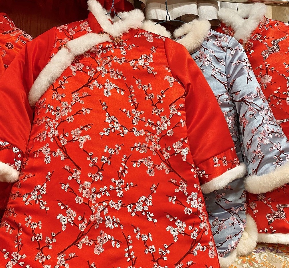 Tissu brocart de soie à fleurs de prunier : tissu pour cheongsam qipao multicolore
