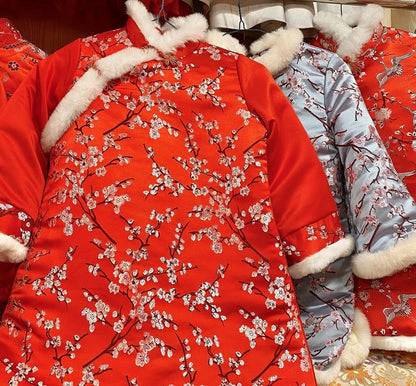 Tissu brocart de soie à fleurs de prunier : tissu pour cheongsam qipao multicolore