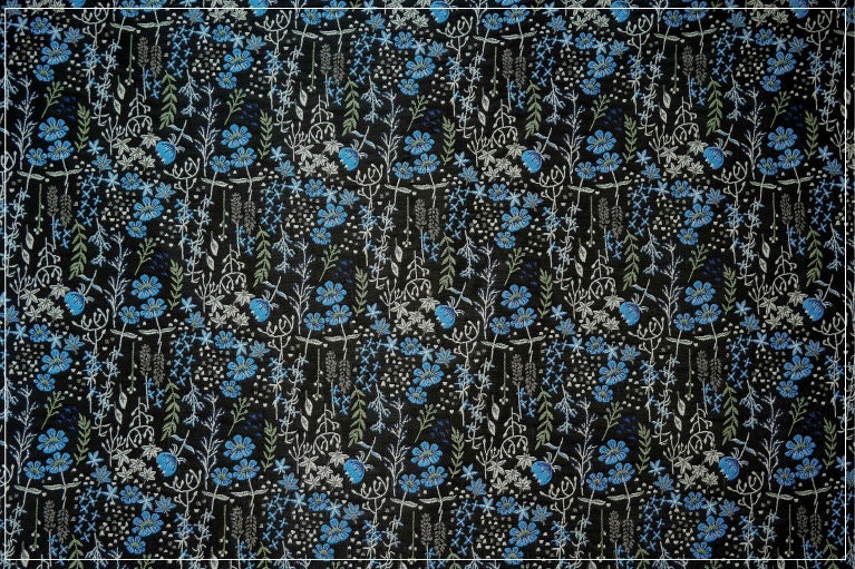 Blue Flower Jacquard Fabric: 3D Relief Polyester, 57" Wide