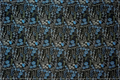 Blue Flower Jacquard Fabric: 3D Relief Polyester, 57" Wide