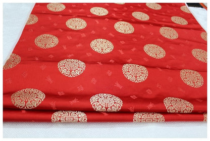 Floral Brocade Jacquard Satin Fabric with Chinese Fu Symbol