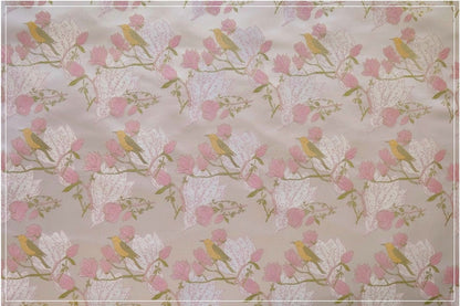 Pink & Gold Bird Brocade Fabric: 59"W Silk Rayon Blend