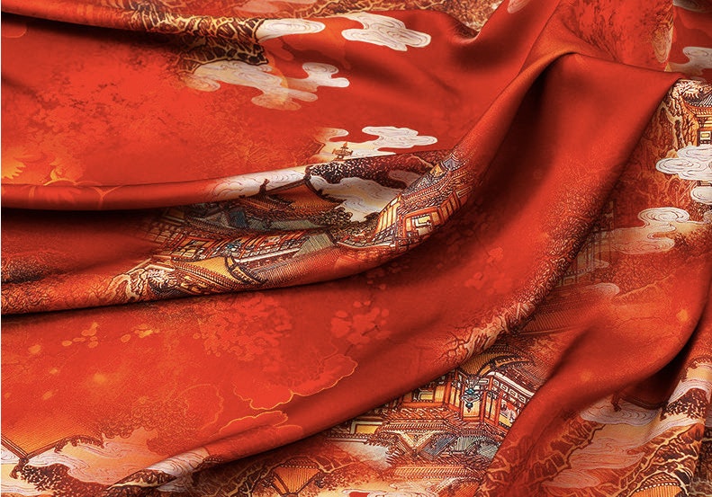 Ancient Buildings Print Fabric: Polyester Spandex Blend, 59" Wide