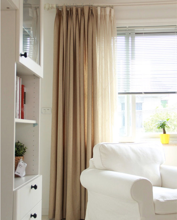 Tissu pour rideaux en lin mélangé brodé : Voile élégant et transparent, 279 cm de hauteur