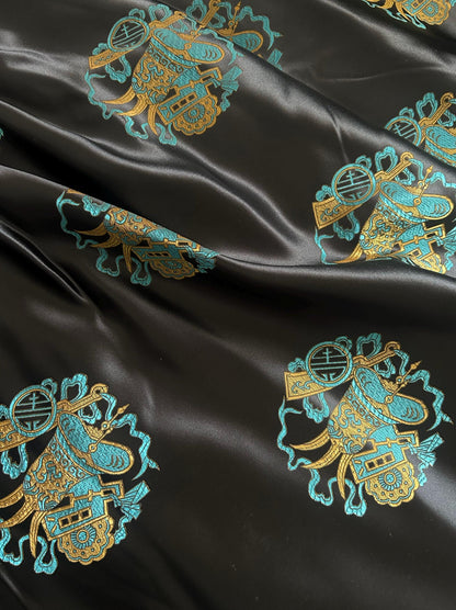 Dragon Brocade Fabric: Colorful Jacquard Satin, 35"W Home Decor