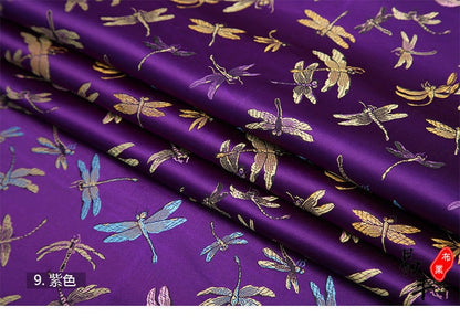 Dragonfly Floral Brocade Fabric: Elegant Silk Rayon Jacquard, 35"W