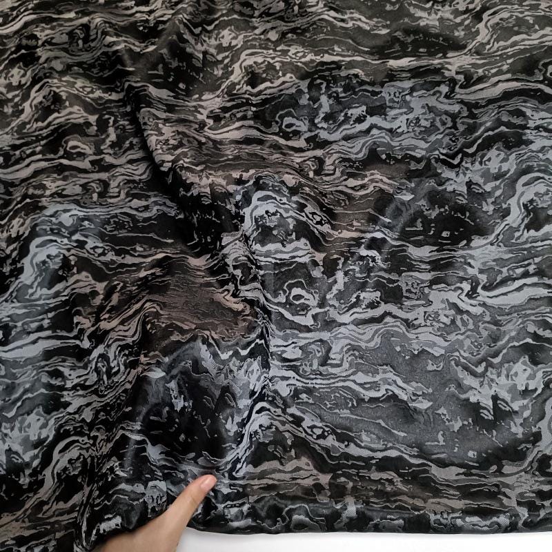 Blue & Black 3D Texture Jacquard Fabric: 66" Wide Polyester Blend